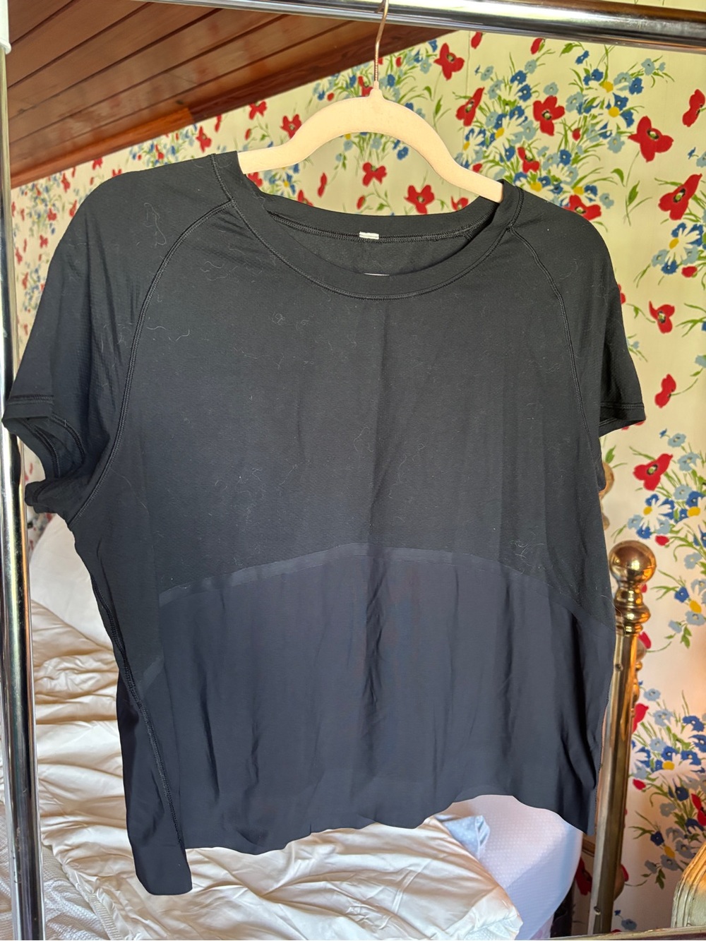 lululemon black drifit mixed fabric short sleeve top m/l oversized athletic